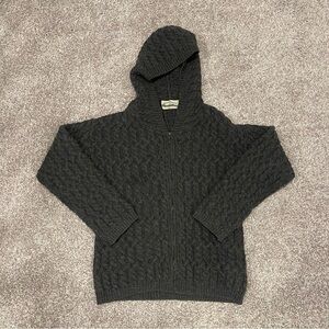 Aran Crafts Made in Ireland | Cable Knit Merino Wool Hooded Zip Sweater Gray